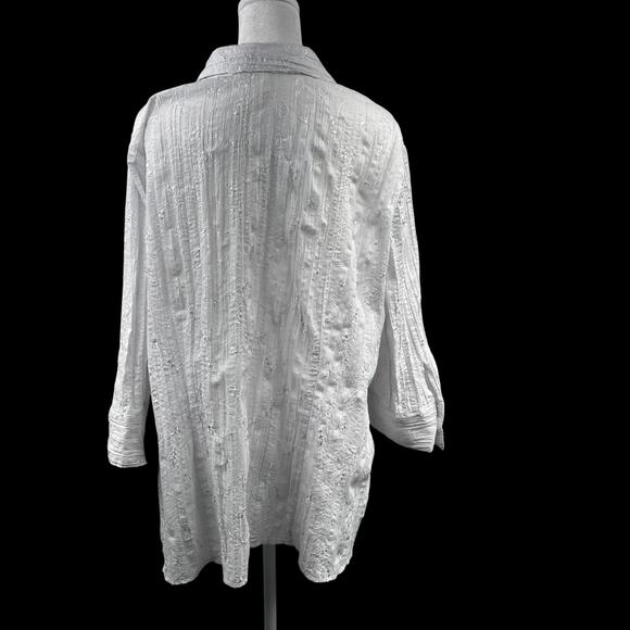 White Button-Up Ruffled Blouse Shirt Sz 2X Embroidered Textured Crinkle Office - Picture 5 of 8